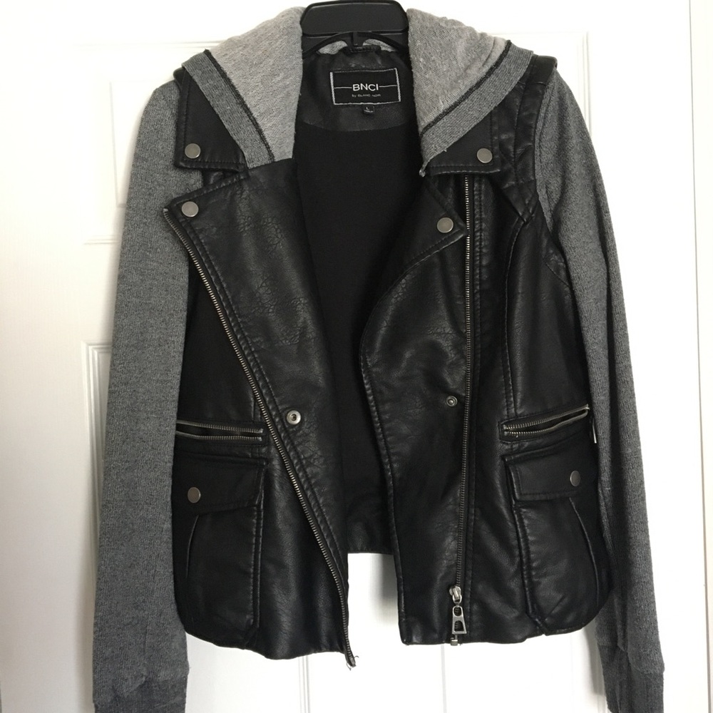 BNCI Blanc Noir Leather/Cotton Sleeved Jacket